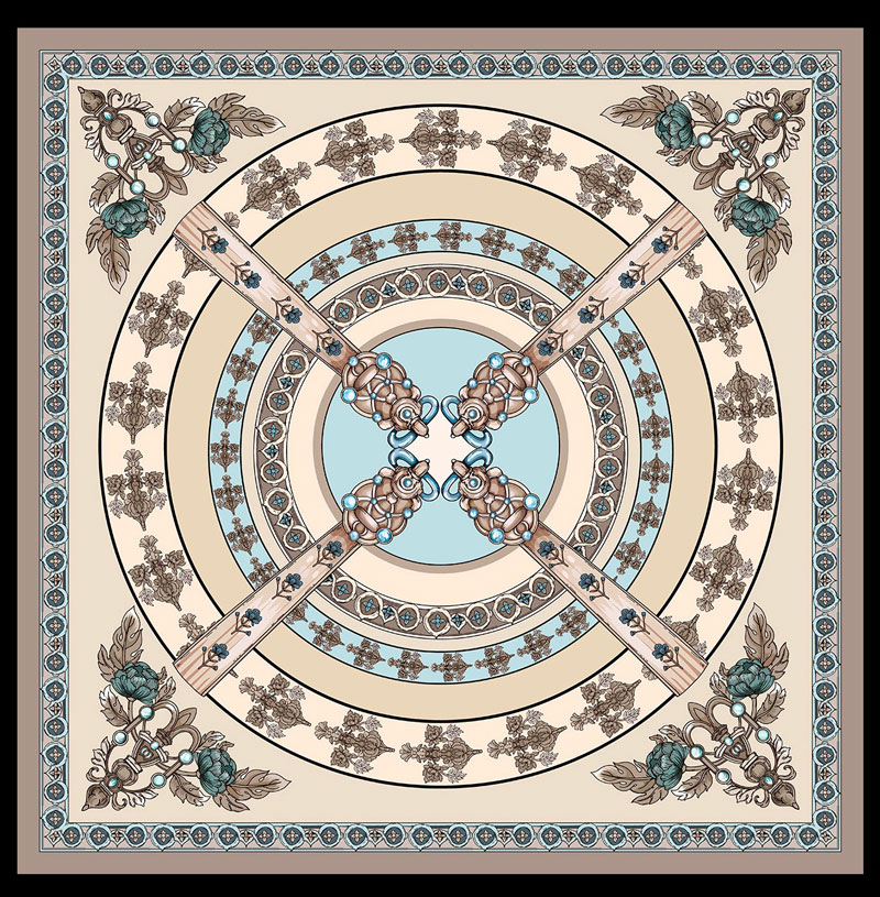 Шелковый платок с рисунком по мотивам слуцких поясов