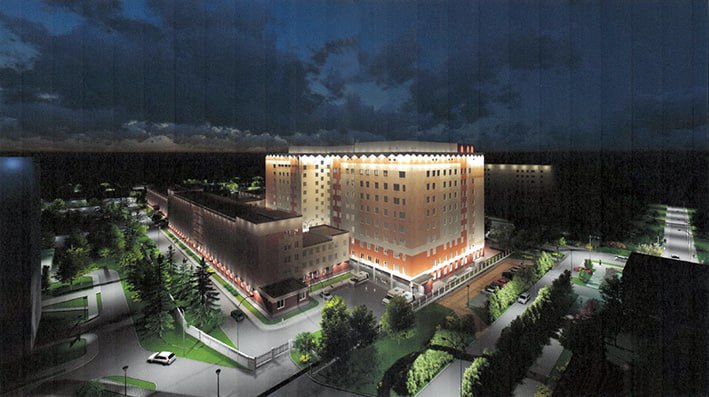 Референс нового корпуса 11-й городской больницы на Корженевского. 