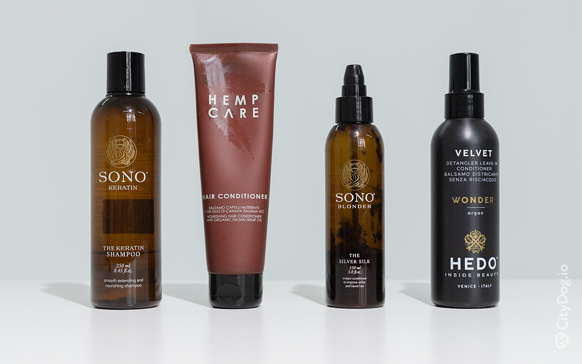 Уходовые продукты для волос от брендов SONO, HEDO и Hemp care.