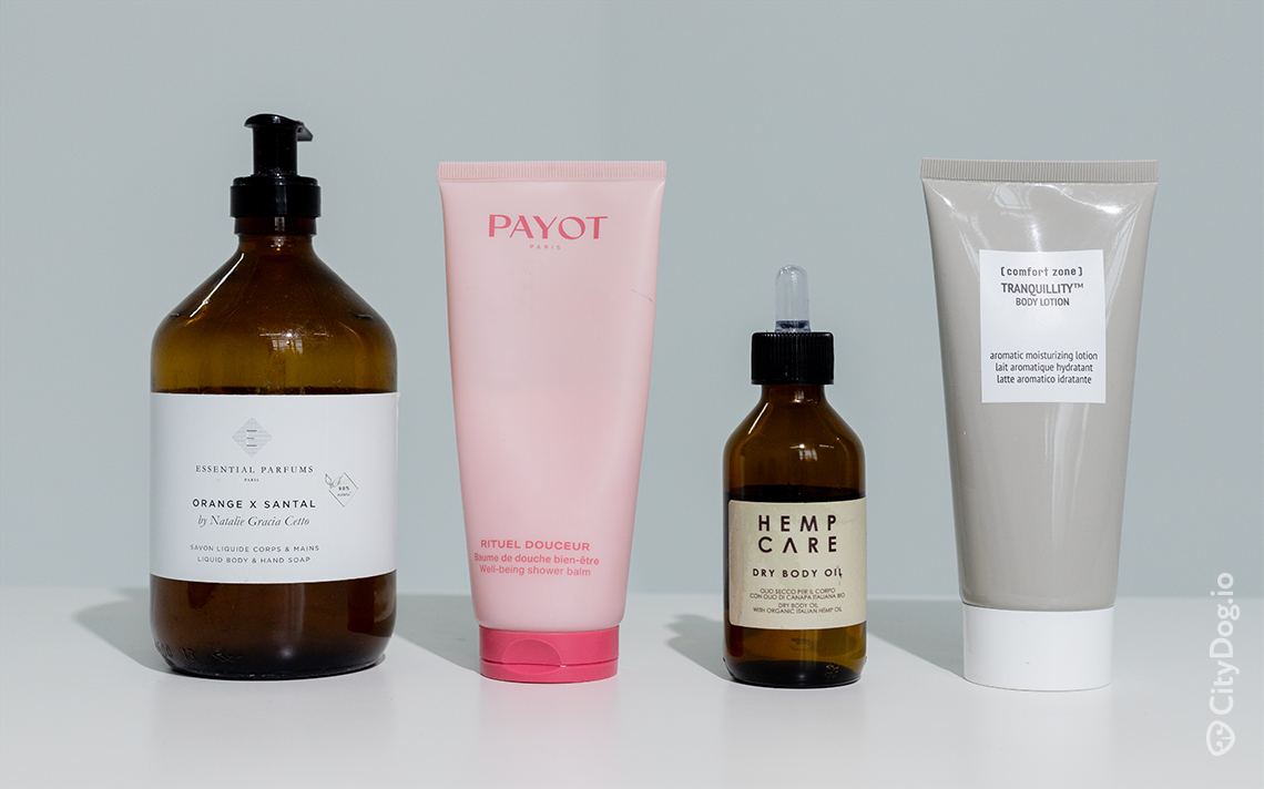 Уходовые продукты для тела от брендов Payot, TRANQUILLITY и Hemp care.